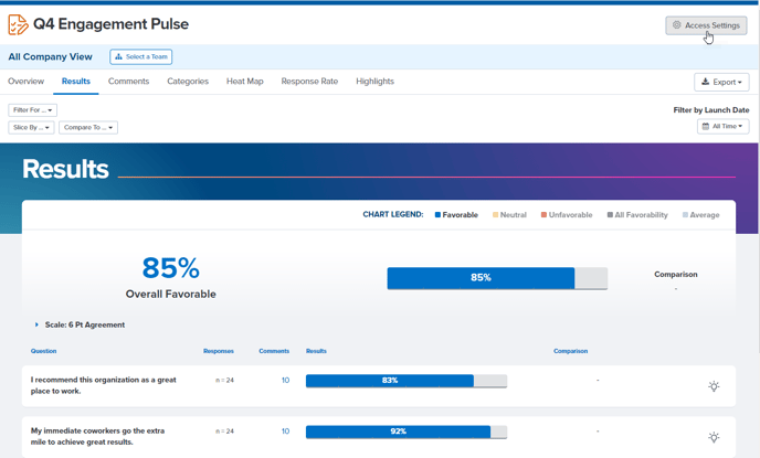 Access Settings button in Engagement Pulse Analytics