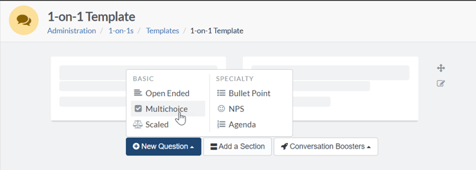 Creating a multichoice question in 1-on-1s click zoomed in