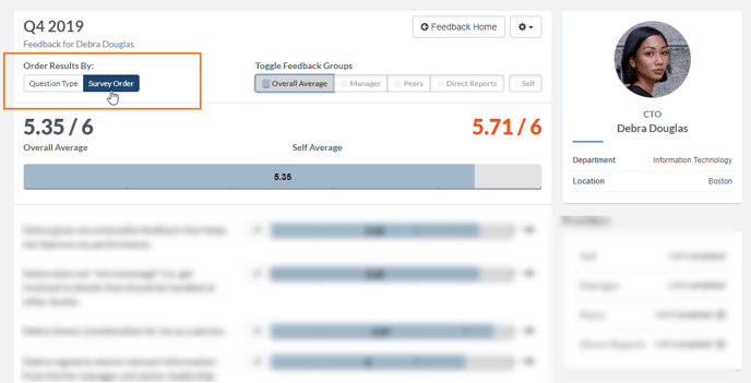 Feedback Sort by Survey Order