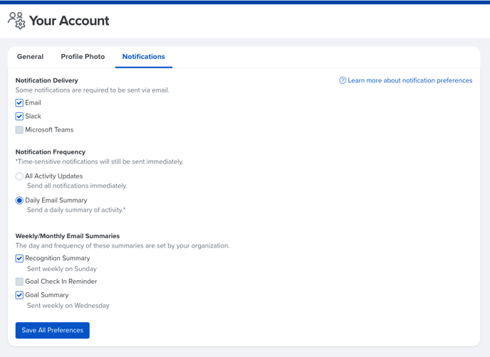 account settings - notifications