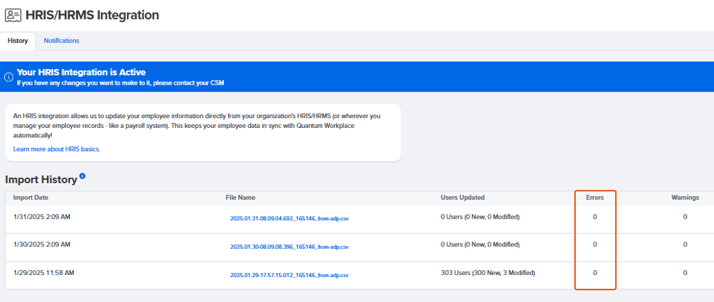 HRIS Integration Notifications