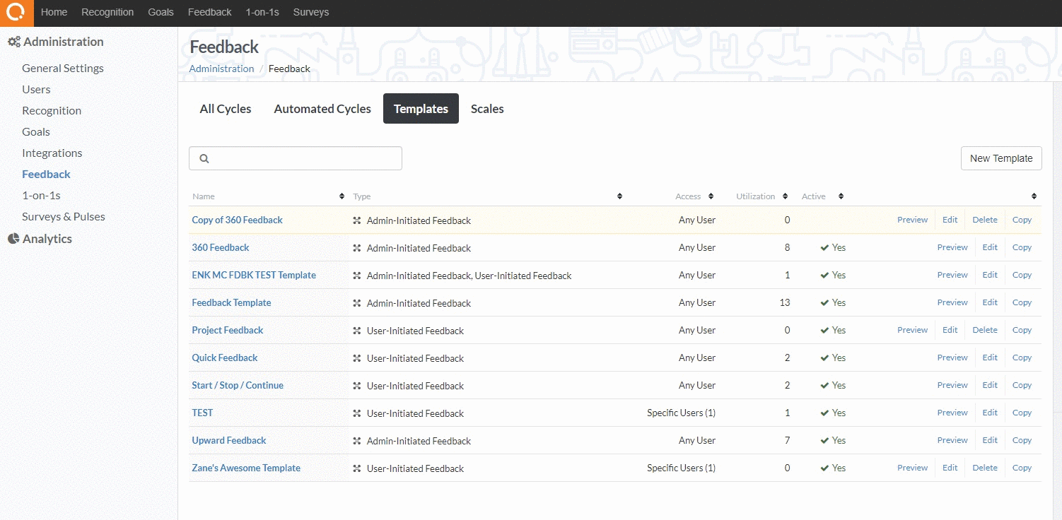 feedback template management feedback template