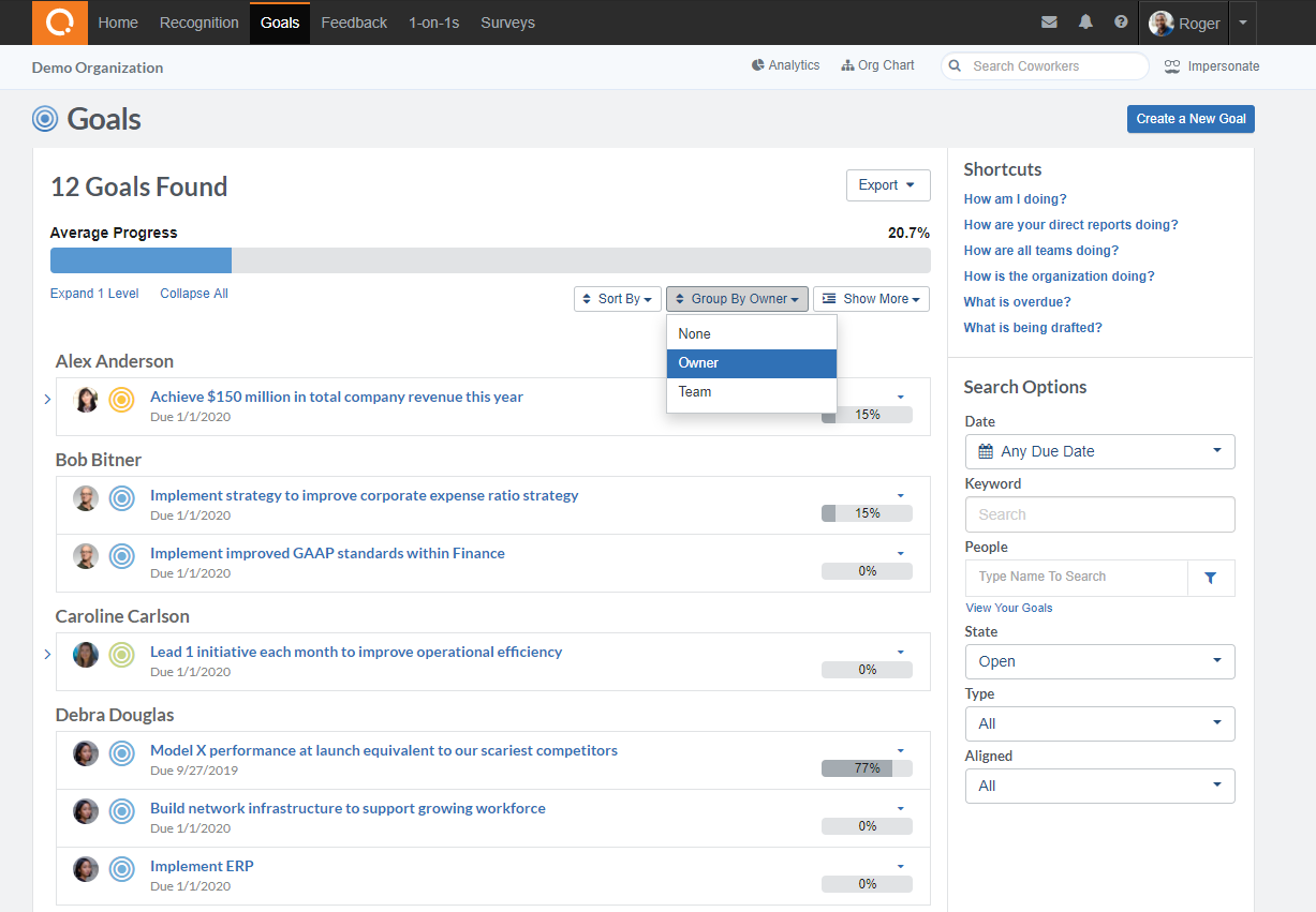 How to Search and Filter Goals